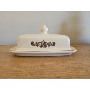 Pfaltzgraff Village Pattern Tan/Brown Covered Butter Dish Vintage
